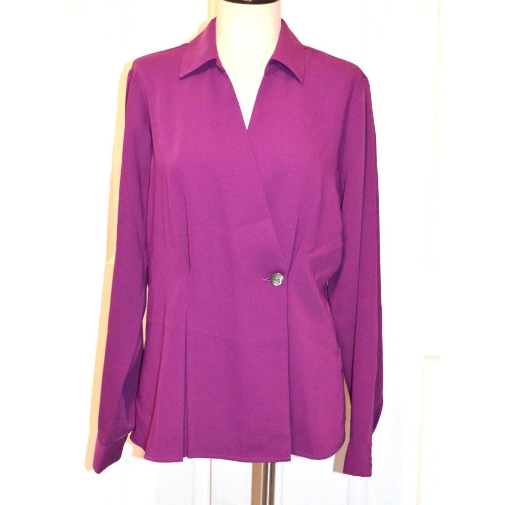 J. Jill Wearever Collection Purple Violet 1 Button Tunic Blouse Women's‎ L Nwt's